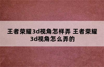 王者荣耀3d视角怎样弄 王者荣耀3d视角怎么弄的